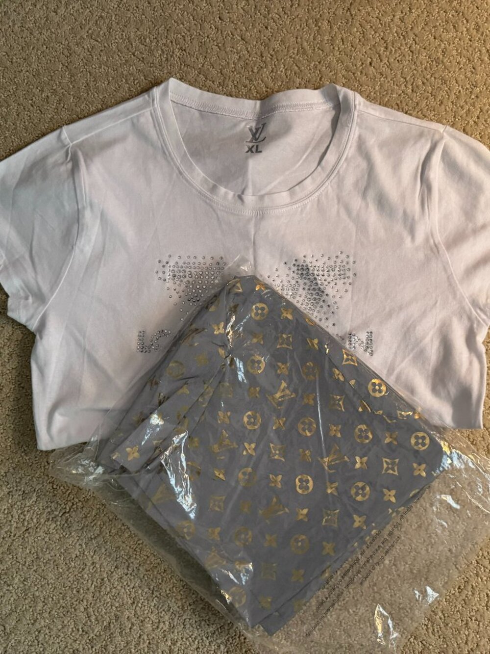 White Graphic Women's Top and Grey Shorts